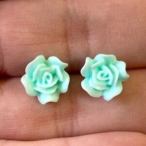 Seafoam Green Rose Flower Hypoallergenic Stud Earrings